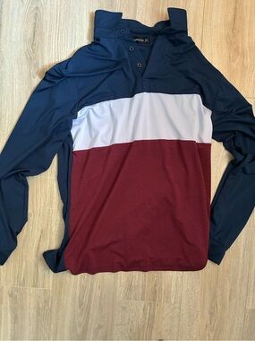 Men's Navy, White & Burgundy Long-Sleeve Polo